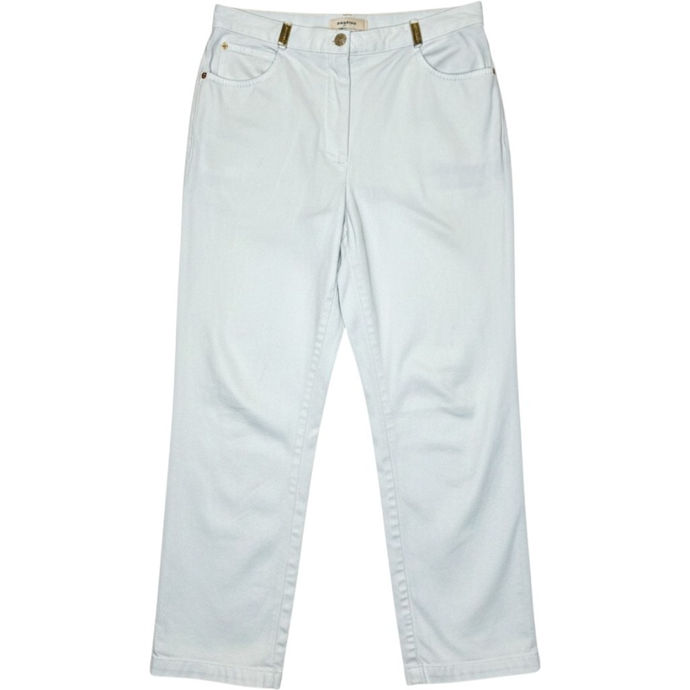 St. John Sport Light Blue Straight Leg Jeans Gold Hardware Minimalist Marie Gray